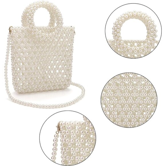 Women Pearl Clutch Bag Beaded Evening Purse Crossbody Wedding Top-Handle main image 7